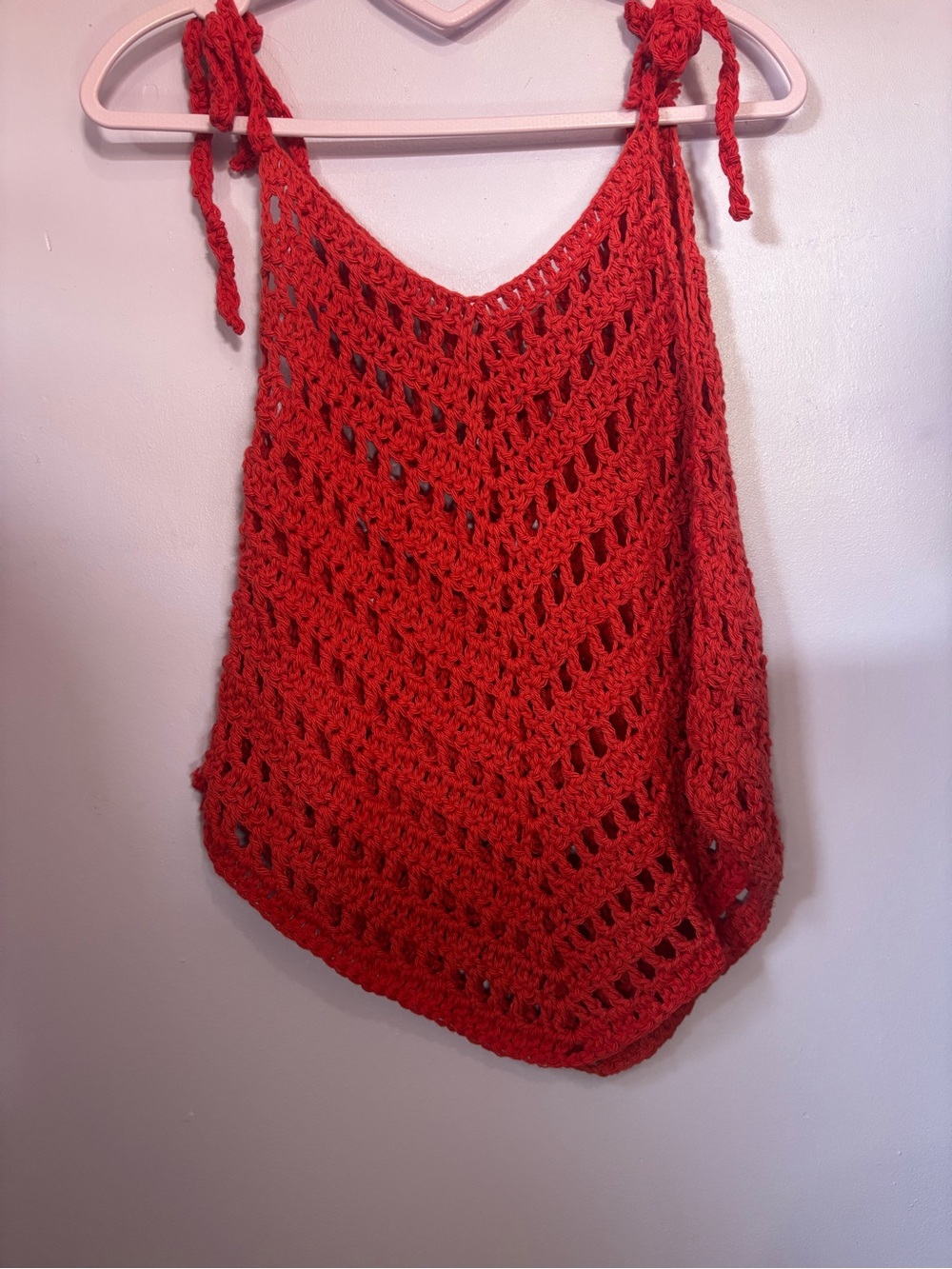 Handmade Red Crochet Tie-Strap Tank Top